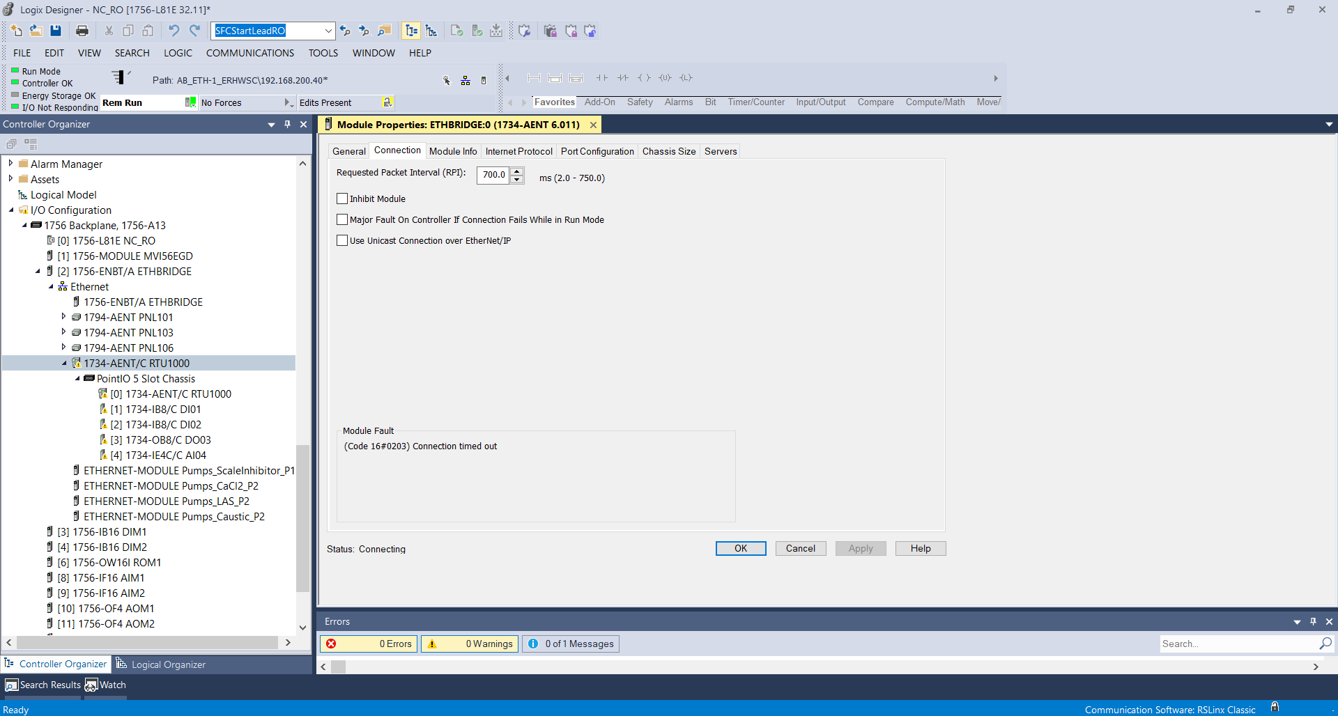 RSLogix Module Fault Code